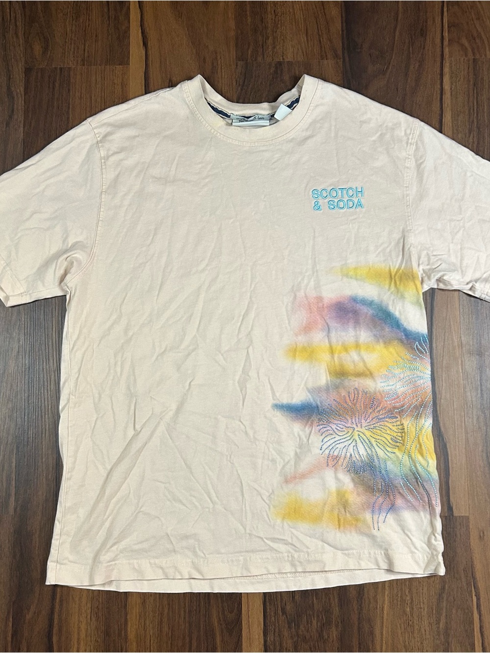 Scotch & Soda Cream Short-Sleeve Tee with Pastel Graphic